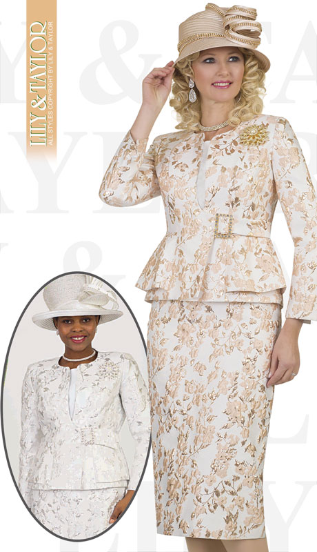 Lily And Taylor 4518-GO ( 3pc Novelty Church Suit With Brooch )-Hat