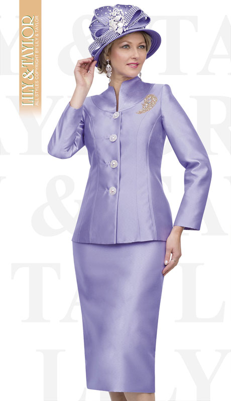 Lily And Taylor 4564-LA ( 2pc Silk Church Suit With Jeweled Buttons And Brooch )-Hat