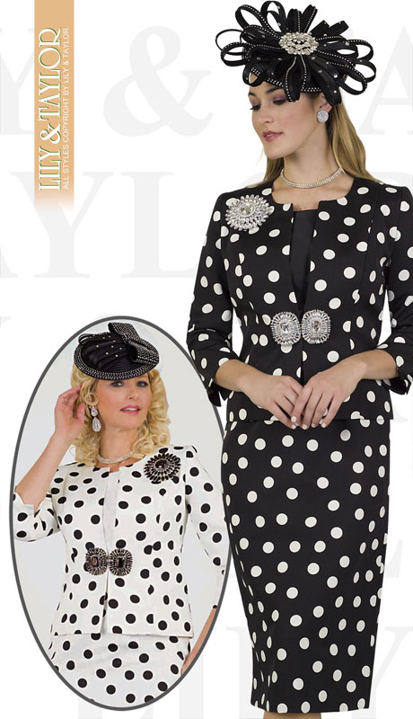 Lily And Taylor 4503-BL ( 3pc PeachSkin Ladies Church Suit With Jacket And Jeweled Clasp And Brooch )-Hat