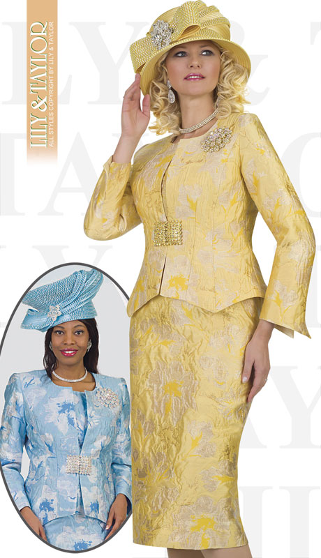 Lily And Taylor 4477-CA ( 3pc Novelty Church Suit With Brooch )-Hat