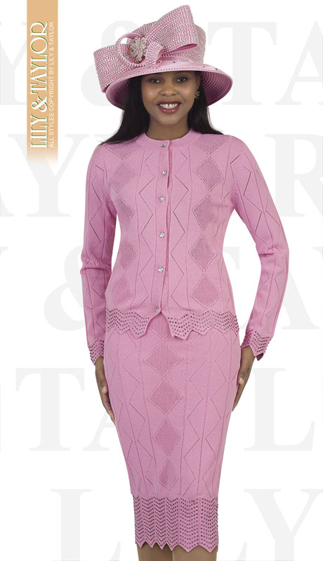 Lily And Taylor 674-PI ( 3pc Knit Womans Church Suit With Mixed Pattern )-Hat