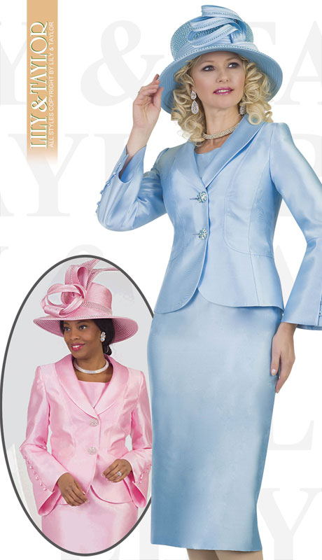 Lily And Taylor 4452-IC ( 3pc Silk Ladies Church Suit With Buttoned Sleeves )-Hat