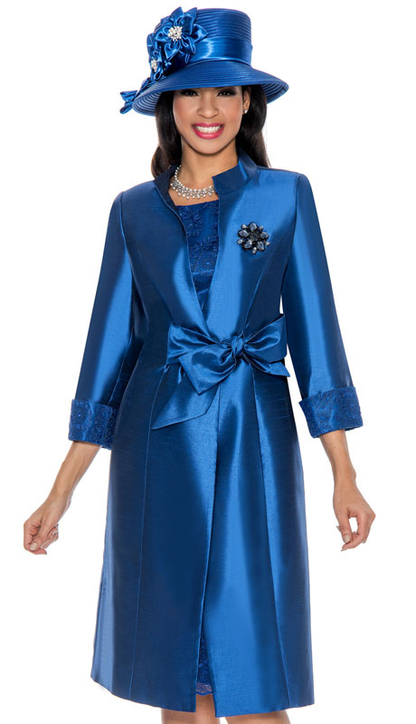 Giovanna G1117-SA ( 2pc Silk Look Duster Jacket And Lace Dress With Rich Brooch )-Hat