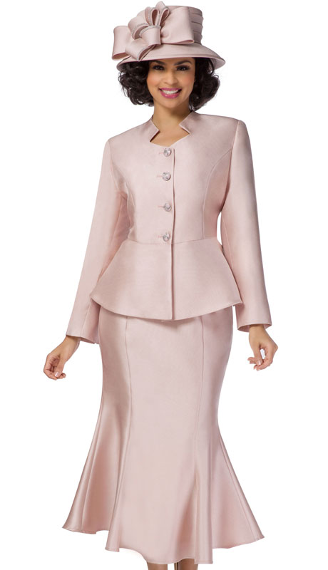 Giovanna G1116-PI ( 2pc Silk Look Suit For Church With Flare Skirt And Rhinestone Buttons )-Hat