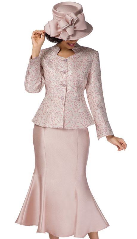 Giovanna G1116-PG ( 2pc Brocade With Silk Look Solid Flare Suit For Church )-Hat