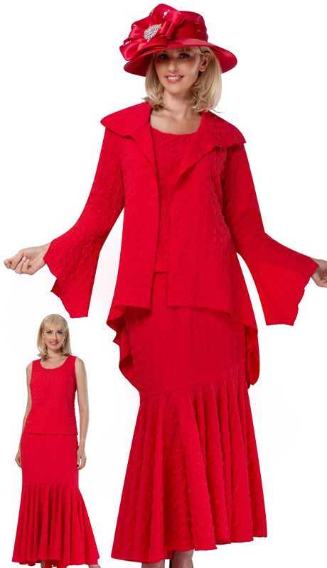 Giovanna 0940-RE ( 3pc Popcorn High Low Jacket, Vest & Skirt Set )-Hat