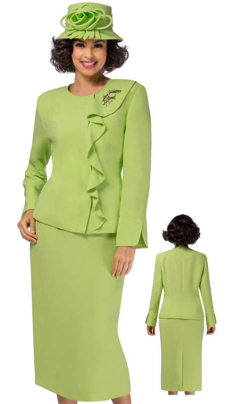 Giovanna 0931-LI ( 2pc PeachSkin Church Suit With Off Center Ruffle And Brooch )-Hat