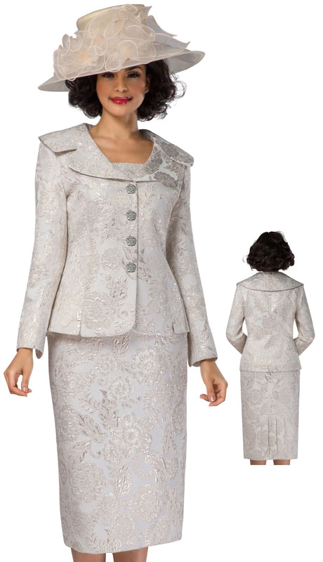 Giovanna G1119-CH ( 2pc Brocade Wide Collar First Lady Suit )-Hat
