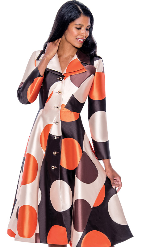 Nubiano 1291-BRN-QS ( 1pc Silk Look Ladies Church Dress With Retro Geometric Pattern )