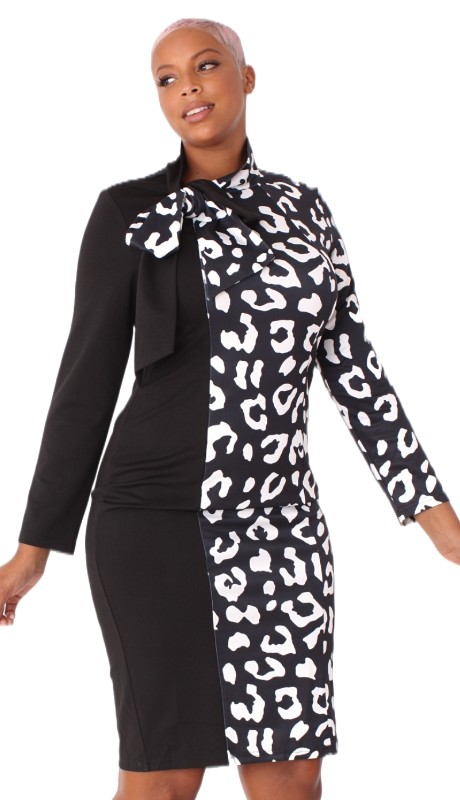 For Her 81938 ( 1pc Colorblock Print Knit Bow Dress )