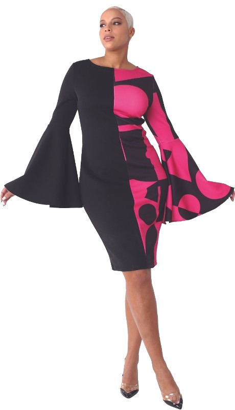 For Her 82062-IH ( 1pc Colorblock Bell Sleeve Midi Dress )