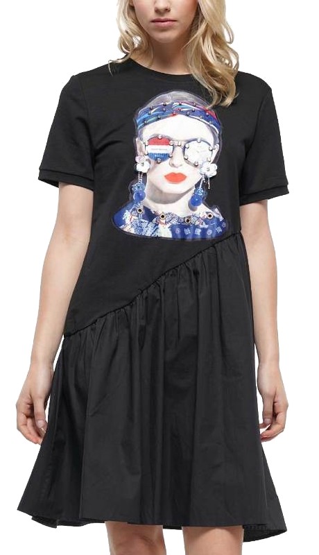 Why Dress D181178 ( 1pc Face Patch Asymmetrical Dress )
