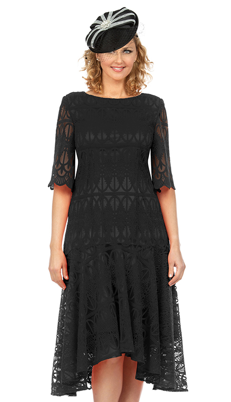 Giovanna D1525-BLK ( 1pc Lace Elegant Hi-Lo Flare Dress For Church ) - Hat