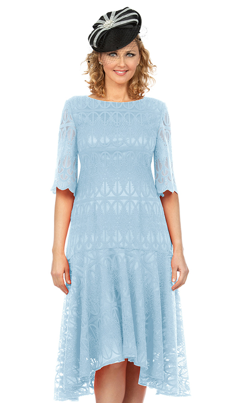 Giovanna D1525-IBL ( 1pc Lace Elegant Hi-Lo Flare Dress For Church ) - Hat