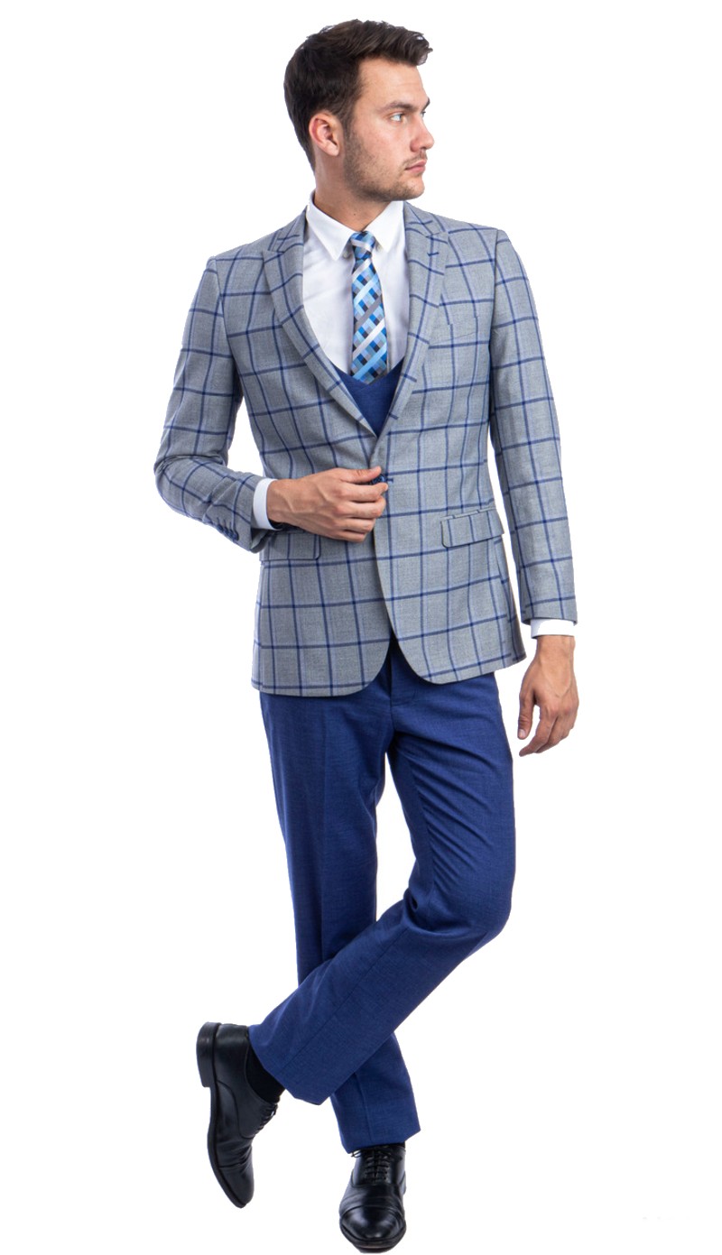 TazZio Mens Suit-M285H-01-GRAY/BLUE