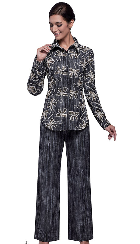 Serafina 7489-BLK Church Pant Suit