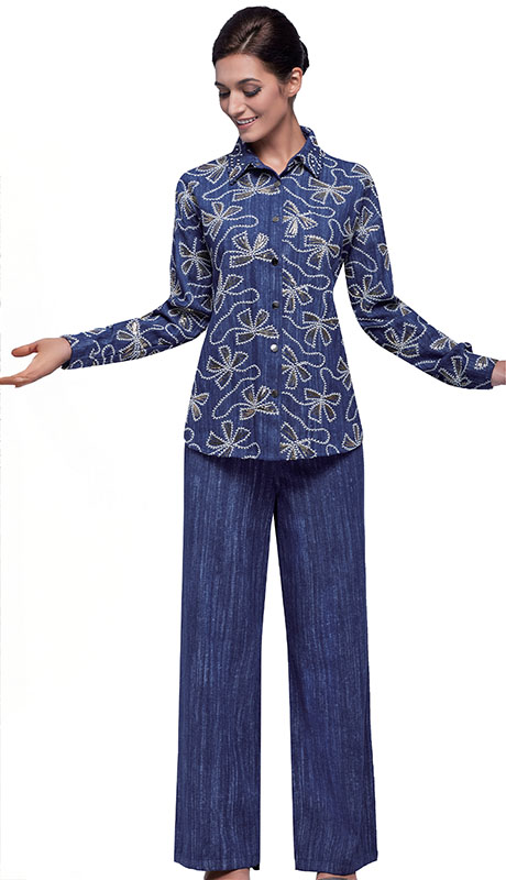 Serafina 7489-BLU Church Pant Suit