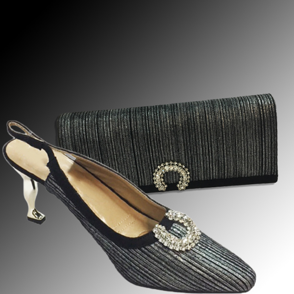 P124M LUCKY COMBO-BGN ( Brushed Metallic Vanity Clutch, With Brushed Metallic Finish Slingback, And Novelty 2.75" Heel )