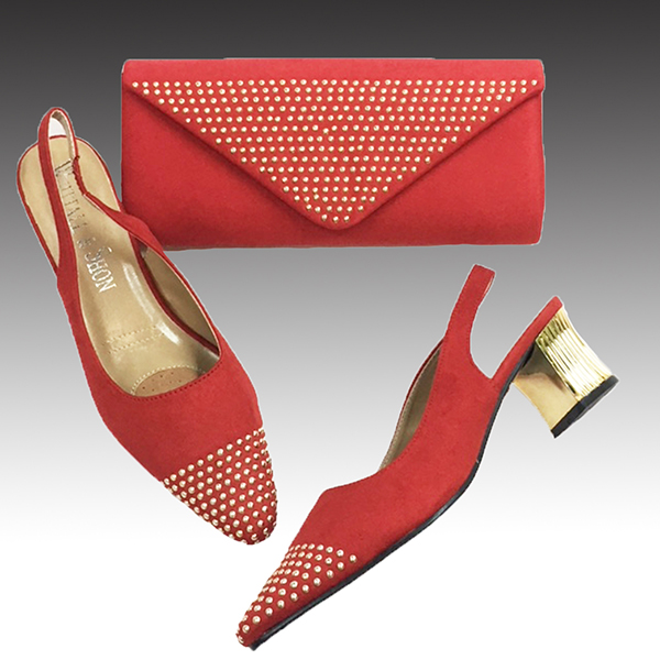 P97 COLA COMBO-RED ( Studded Micro-Suede Clutch, With Micro-Suede Slingback and Novelty 2.25" Cola Heel )