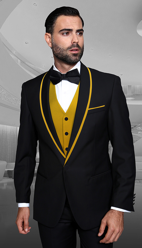 GENOVA-3-BG ( 3pc Tailored Suit With Fit Flat Front Pants And Bow Tie )