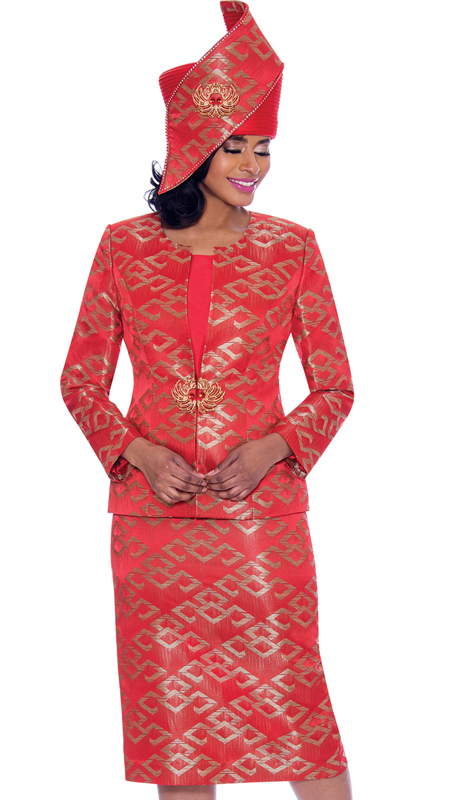  Susanna 3932-RE ( 3pc Novelty Womens Church Suit With Multidimensional Print Design )-Hat