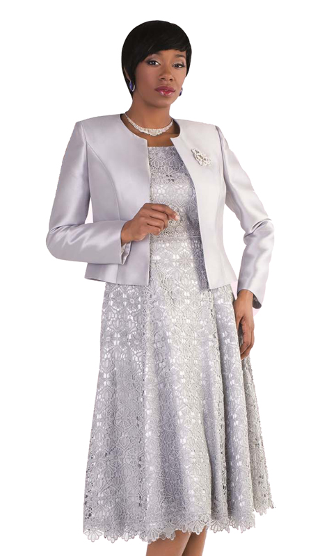 Tally Taylor 4529-SL-IM-IH ( 2pc Silk Womens Sunday Dress With Detachable Rhinestone Brooch Graceful Pleated Lace And Silk Jacket )