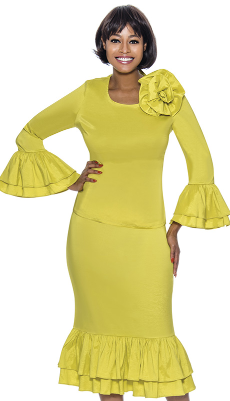 Terramina 7983-CIT-H ( 1pc Silk Look Womens Church Suit With Flared Ruffle Hem And Sleeves )-Hat