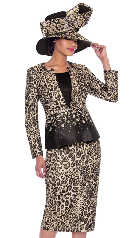 Terramina 7783-LE ( 3pc Novelty Womens Skirt Suit With Leopard Pattern Design )-Hat