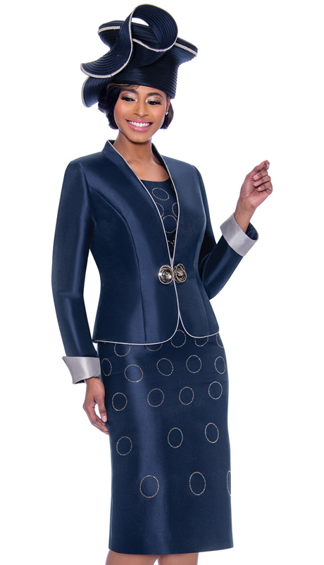 Terramina 7777-NA ( 2pc Silk Look Church Dress With Spherical Pattern Design & Rolled Cuff Jacket )-Hat