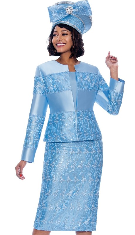 Terramina 7885-BL ( 3pc Embellished Suit )-Hat