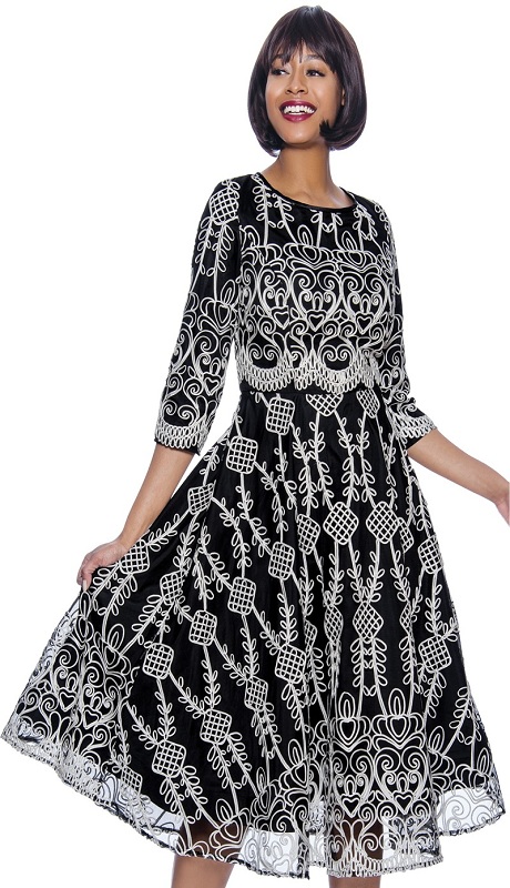 Terramina 7929-BW ( 1pc Novelty A-Line Womens Dress In Soutache Style Trim Design )