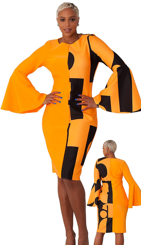 For Her 82062-BKY-IH ( 1pc Colorblock Bell Sleeve Midi Dress )