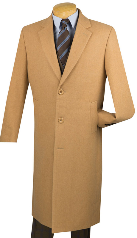 Vinci Mens Coat CL48-CA ( 1pc Single Breasted Three Buttons, 48 Inch Full Length, Solid Color )