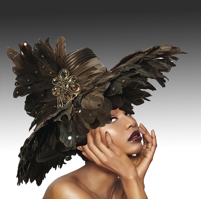 Church Hat 1757 Volcano-BR ( Large Brim Covered In Feathers  With Luxurious Brooch )