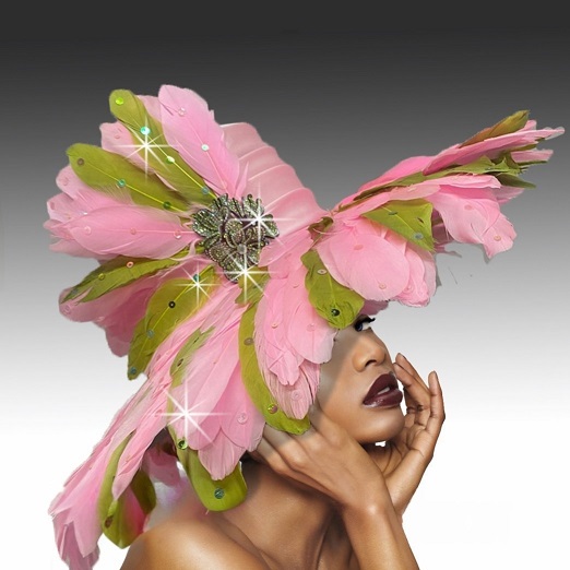 Church Hat 1757 Volcano-PNL ( Large Brim Covered In Feathers  With Luxurious Brooch )