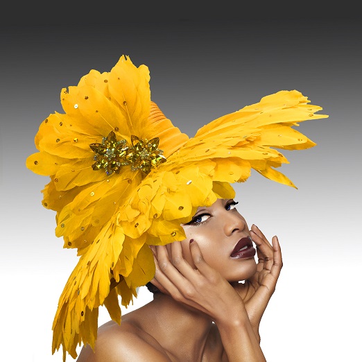 Church Hat 1757 Volcano-YE ( Large Brim Covered In Feathers  With Luxurious Brooch )