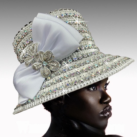 Church Hat 2520 FABERGE-WHT-AB ( Opulent Jewel Encrusted Bucket )